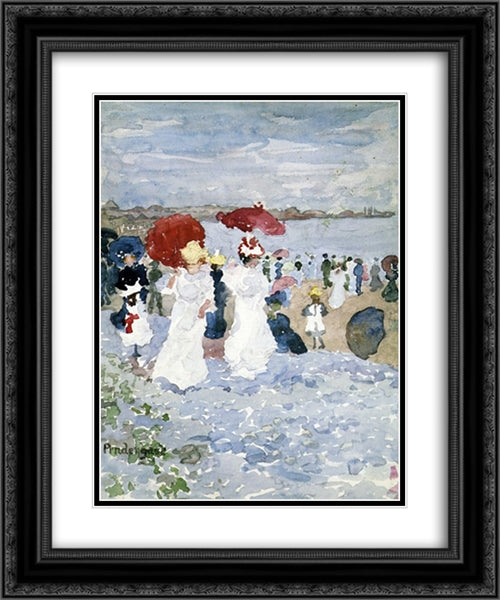 Ladies with Parasols 20x24 Black Ornate Wood Framed Art Print Poster with Double Matting by Prendergast, Maurice