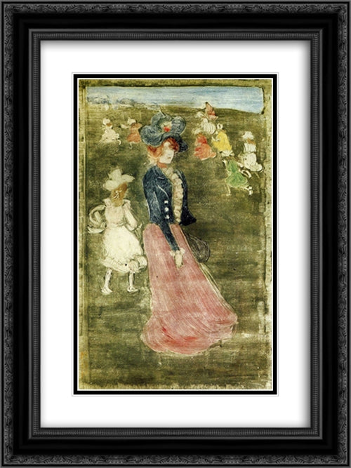 Lady in a Pink Skirt 18x24 Black Ornate Wood Framed Art Print Poster with Double Matting by Prendergast, Maurice