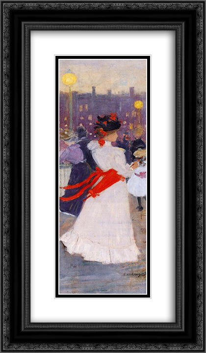 Lady with a Red Sash 14x24 Black Ornate Wood Framed Art Print Poster with Double Matting by Prendergast, Maurice