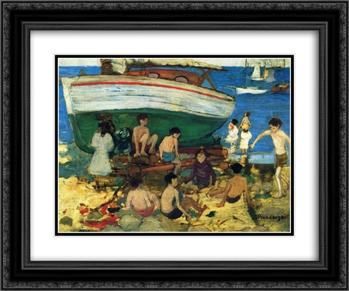 Low Tide 24x20 Black Ornate Wood Framed Art Print Poster with Double Matting by Prendergast, Maurice