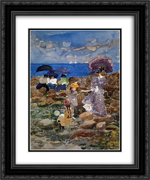 Low Tide 20x24 Black Ornate Wood Framed Art Print Poster with Double Matting by Prendergast, Maurice