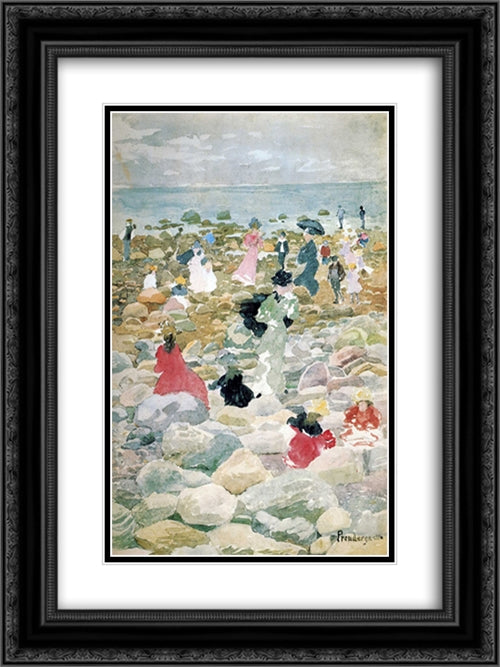 Low Tide, Nantucket 18x24 Black Ornate Wood Framed Art Print Poster with Double Matting by Prendergast, Maurice