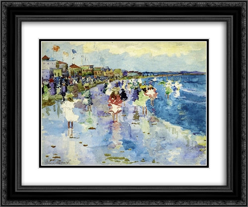 Revere Beach 24x20 Black Ornate Wood Framed Art Print Poster with Double Matting by Prendergast, Maurice