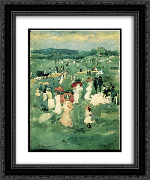 Strolling in the Park (also known as In the Park) 20x24 Black Ornate Wood Framed Art Print Poster with Double Matting by Prendergast, Maurice