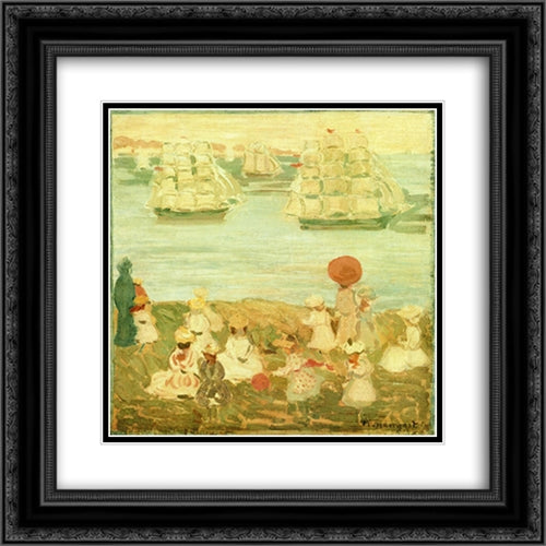 The Pretty Ships (also known as As the Ships Go By) 20x20 Black Ornate Wood Framed Art Print Poster with Double Matting by Prendergast, Maurice