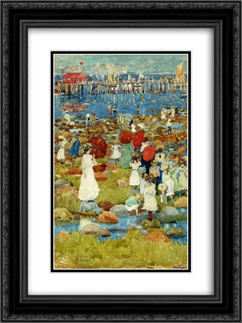 The Stony Beach, Ogunquit 18x24 Black Ornate Wood Framed Art Print Poster with Double Matting by Prendergast, Maurice