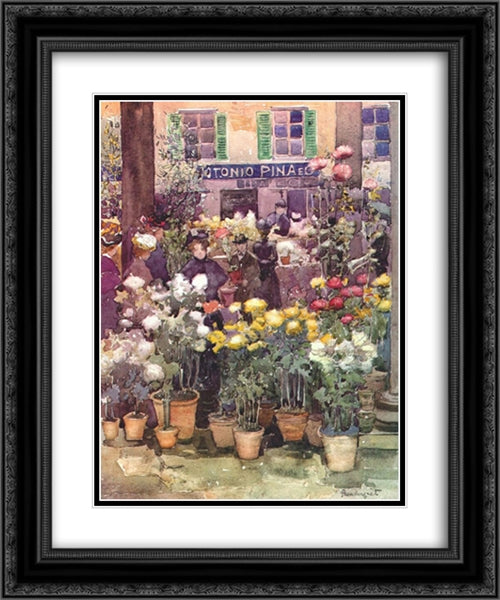 Italian flower market 20x24 Black Ornate Wood Framed Art Print Poster with Double Matting by Prendergast, Maurice