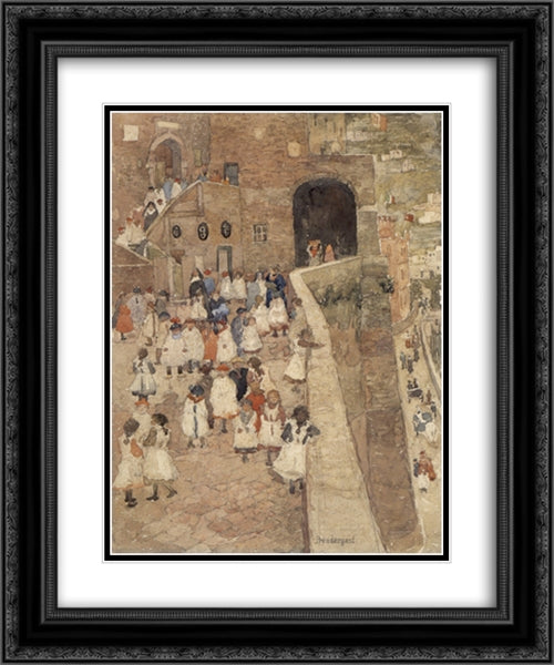 Courtyard Scene, Siena 20x24 Black Ornate Wood Framed Art Print Poster with Double Matting by Prendergast, Maurice