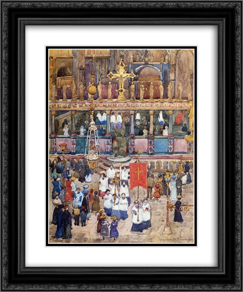 Easter Procession, St. Mark's 20x24 Black Ornate Wood Framed Art Print Poster with Double Matting by Prendergast, Maurice