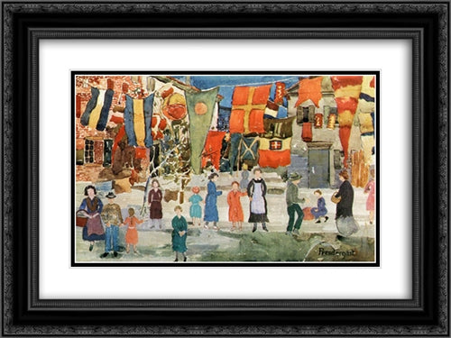 Fiesta 24x18 Black Ornate Wood Framed Art Print Poster with Double Matting by Prendergast, Maurice