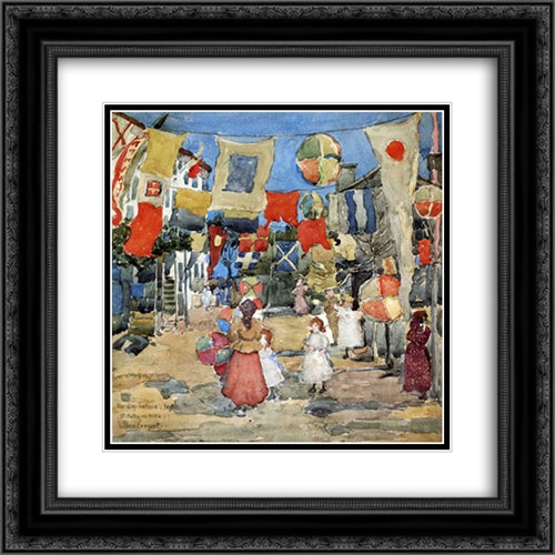 FiesVenice S. Pietro in Vol(also known as The Day Before the Fiesta, St. Pietro in Volte) 20x20 Black Ornate Wood Framed Art Print Poster with Double Matting by Prendergast, Maurice