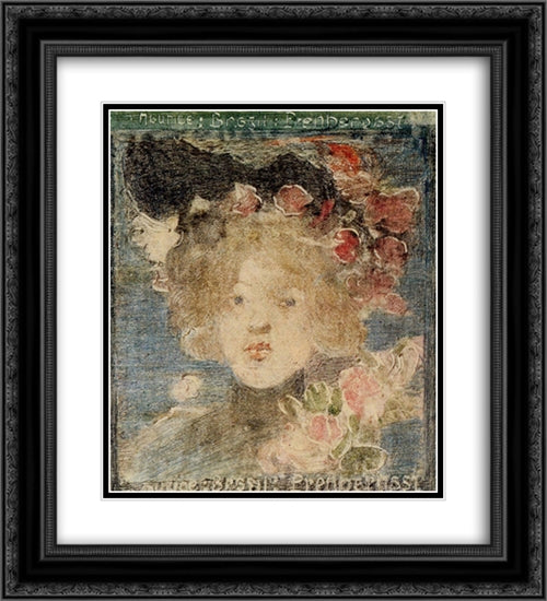 Head of a Girl (with Roses) 20x22 Black Ornate Wood Framed Art Print Poster with Double Matting by Prendergast, Maurice