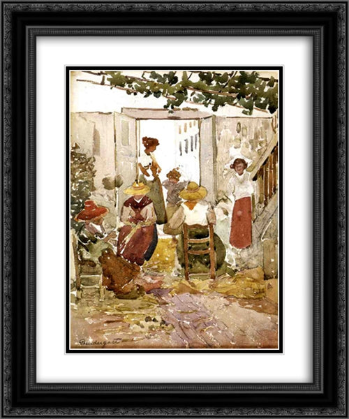 Lacemakers, Venice 20x24 Black Ornate Wood Framed Art Print Poster with Double Matting by Prendergast, Maurice