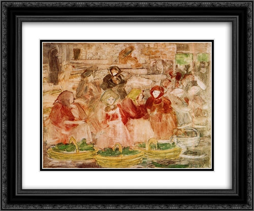 Market Scene 24x20 Black Ornate Wood Framed Art Print Poster with Double Matting by Prendergast, Maurice