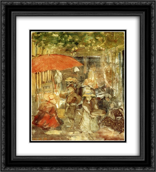 Picnic with Red Umbrella 20x22 Black Ornate Wood Framed Art Print Poster with Double Matting by Prendergast, Maurice