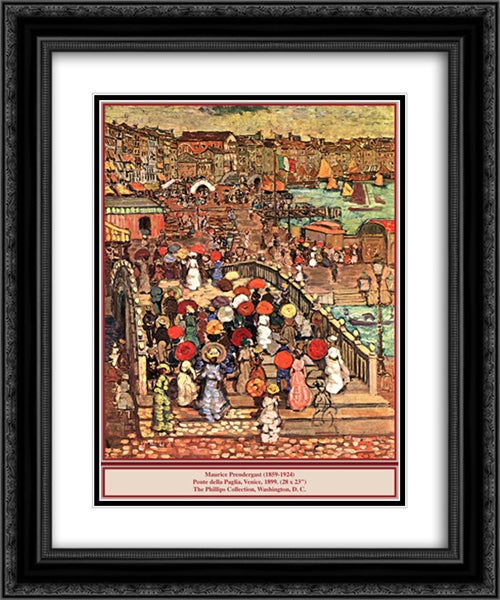 Ponte Della Paglia 20x24 Black Ornate Wood Framed Art Print Poster with Double Matting by Prendergast, Maurice