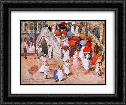 Ponte della Paglia 24x20 Black Ornate Wood Framed Art Print Poster with Double Matting by Prendergast, Maurice