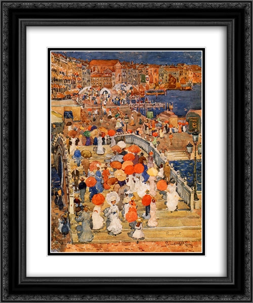 Ponte della Paglia (also known as Marble Bridge) 20x24 Black Ornate Wood Framed Art Print Poster with Double Matting by Prendergast, Maurice