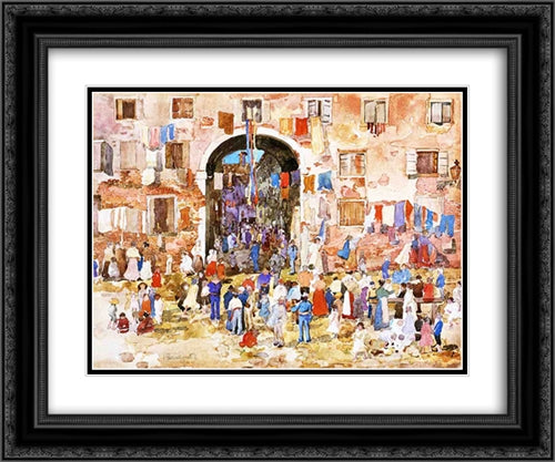 Riva degli Schiavoni 24x20 Black Ornate Wood Framed Art Print Poster with Double Matting by Prendergast, Maurice