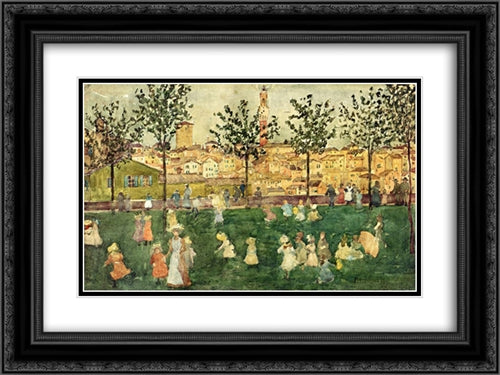 Sienna 24x18 Black Ornate Wood Framed Art Print Poster with Double Matting by Prendergast, Maurice