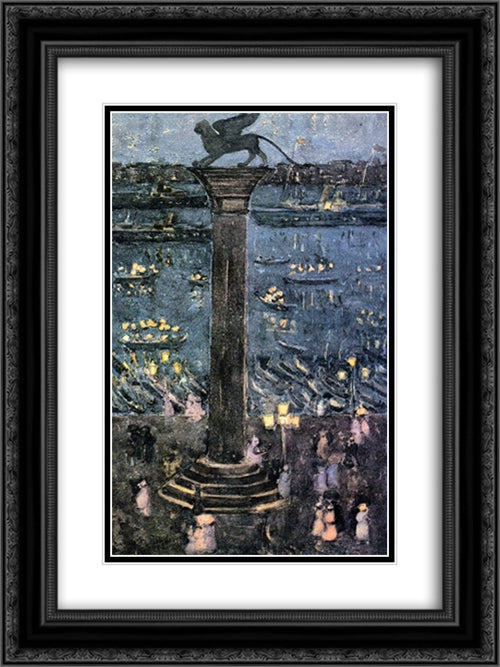 St. Mark's Lion, Venice 18x24 Black Ornate Wood Framed Art Print Poster with Double Matting by Prendergast, Maurice