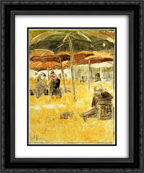 The Orange Market 20x24 Black Ornate Wood Framed Art Print Poster with Double Matting by Prendergast, Maurice