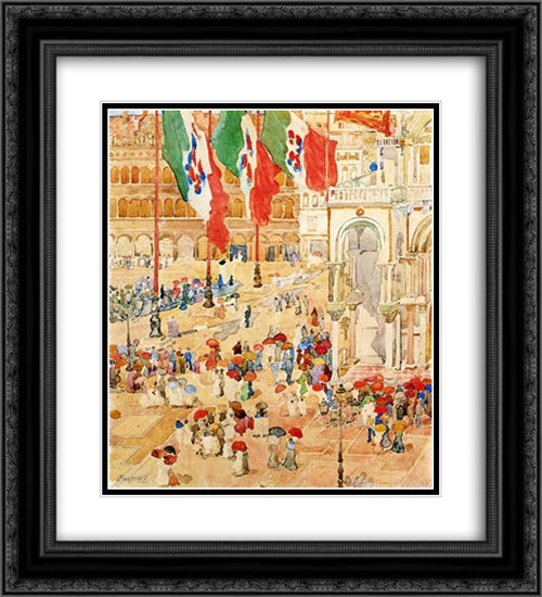 The Piazza of St. Marks, Venice 20x22 Black Ornate Wood Framed Art Print Poster with Double Matting by Prendergast, Maurice