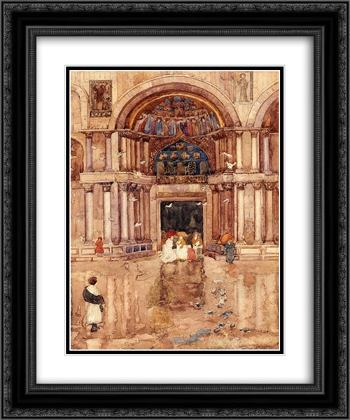 The Porch with the Old Mosaics, St. Mark's, Venice 20x24 Black Ornate Wood Framed Art Print Poster with Double Matting by Prendergast, Maurice