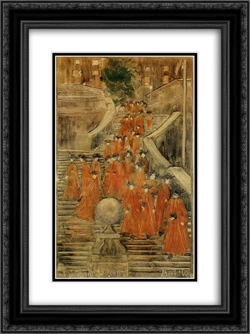 The Spanish Steps 18x24 Black Ornate Wood Framed Art Print Poster with Double Matting by Prendergast, Maurice