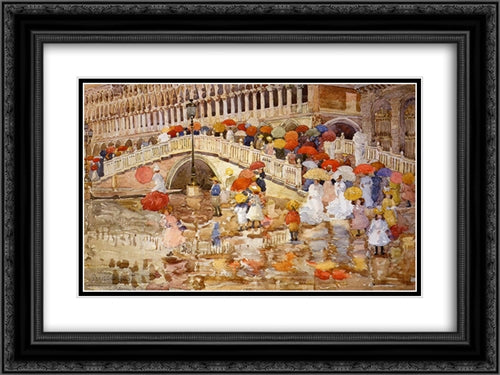 Umbrellas in the Rain 24x18 Black Ornate Wood Framed Art Print Poster with Double Matting by Prendergast, Maurice