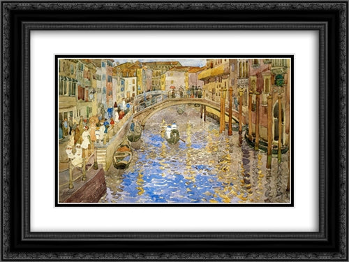 Venetian Canal Scene 24x18 Black Ornate Wood Framed Art Print Poster with Double Matting by Prendergast, Maurice