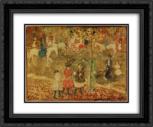 Horseback Riders 24x20 Black Ornate Wood Framed Art Print Poster with Double Matting by Prendergast, Maurice