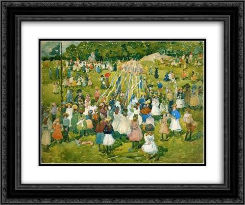 May Day, Central Park 24x20 Black Ornate Wood Framed Art Print Poster with Double Matting by Prendergast, Maurice