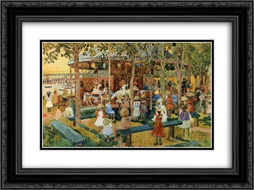 The Flying Horses 24x18 Black Ornate Wood Framed Art Print Poster with Double Matting by Prendergast, Maurice