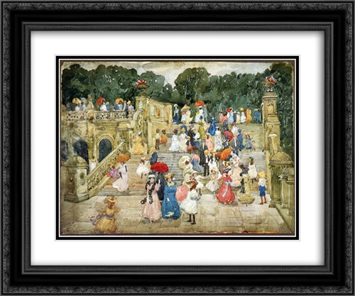 The Mall, Central Park (also known as Steps, Central Park or The Terrace Bridge, Central Park) 24x20 Black Ornate Wood Framed Art Print Poster with Double Matting by Prendergast, Maurice
