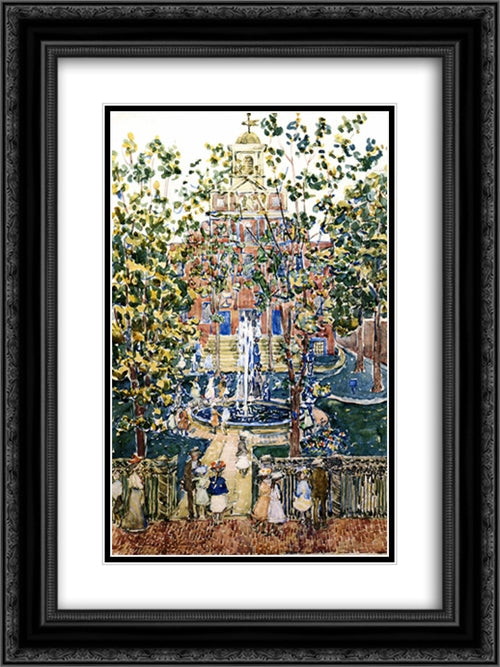 The West Church (also known as Fountain at the West Church, Boston) 18x24 Black Ornate Wood Framed Art Print Poster with Double Matting by Prendergast, Maurice