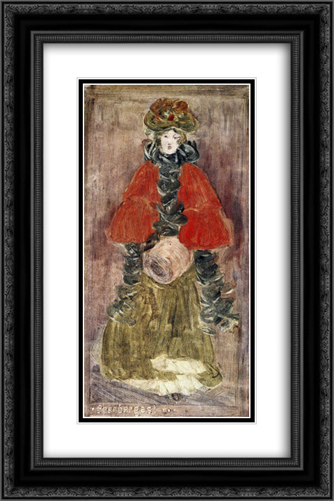 Lady with Red Cape and Muff 16x24 Black Ornate Wood Framed Art Print Poster with Double Matting by Prendergast, Maurice