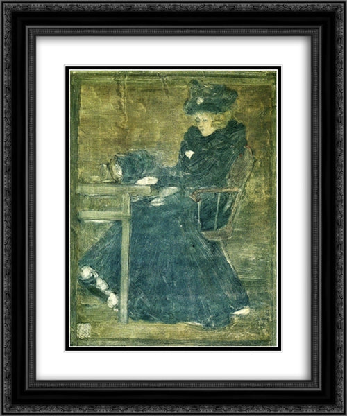 Seated Woman in Blue (also known as At the Cafe) 20x24 Black Ornate Wood Framed Art Print Poster with Double Matting by Prendergast, Maurice