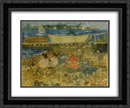 Shipyard Children Playing 24x20 Black Ornate Wood Framed Art Print Poster with Double Matting by Prendergast, Maurice