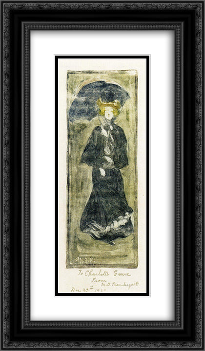 Woman with a Parasol 14x24 Black Ornate Wood Framed Art Print Poster with Double Matting by Prendergast, Maurice