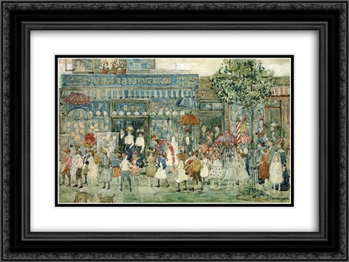 Columbus Circle (New York) 24x18 Black Ornate Wood Framed Art Print Poster with Double Matting by Prendergast, Maurice