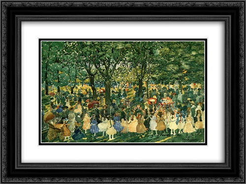 May Day, Central Park 24x18 Black Ornate Wood Framed Art Print Poster with Double Matting by Prendergast, Maurice