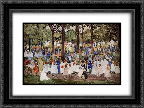 May Day, Central Park (also known as Central Park or Children in the Park) 24x18 Black Ornate Wood Framed Art Print Poster with Double Matting by Prendergast, Maurice