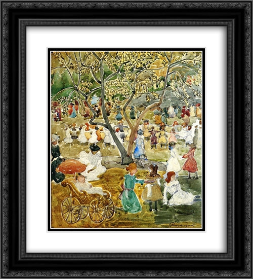 May Party (also known as May Day, Central Park) 20x22 Black Ornate Wood Framed Art Print Poster with Double Matting by Prendergast, Maurice