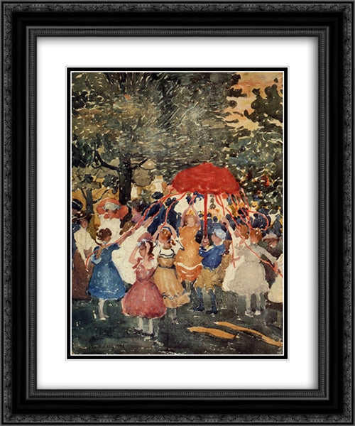 Maypole 20x24 Black Ornate Wood Framed Art Print Poster with Double Matting by Prendergast, Maurice