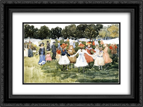 Ring around the Rosy 24x18 Black Ornate Wood Framed Art Print Poster with Double Matting by Prendergast, Maurice