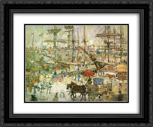 Docks, East Boston 24x20 Black Ornate Wood Framed Art Print Poster with Double Matting by Prendergast, Maurice