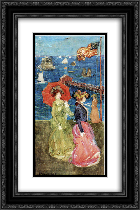 Figures under the Flag 16x24 Black Ornate Wood Framed Art Print Poster with Double Matting by Prendergast, Maurice