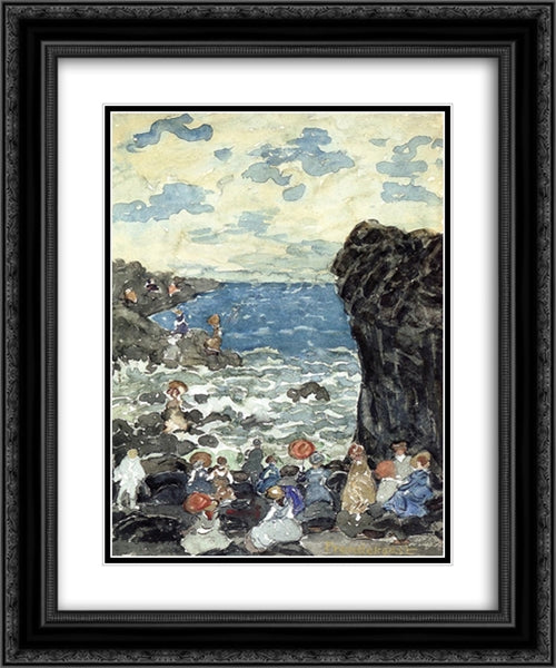 Holiday, Headlands 20x24 Black Ornate Wood Framed Art Print Poster with Double Matting by Prendergast, Maurice