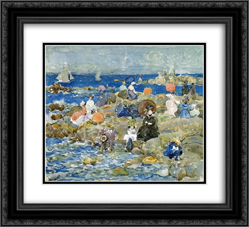 Holiday, Nahant 22x20 Black Ornate Wood Framed Art Print Poster with Double Matting by Prendergast, Maurice